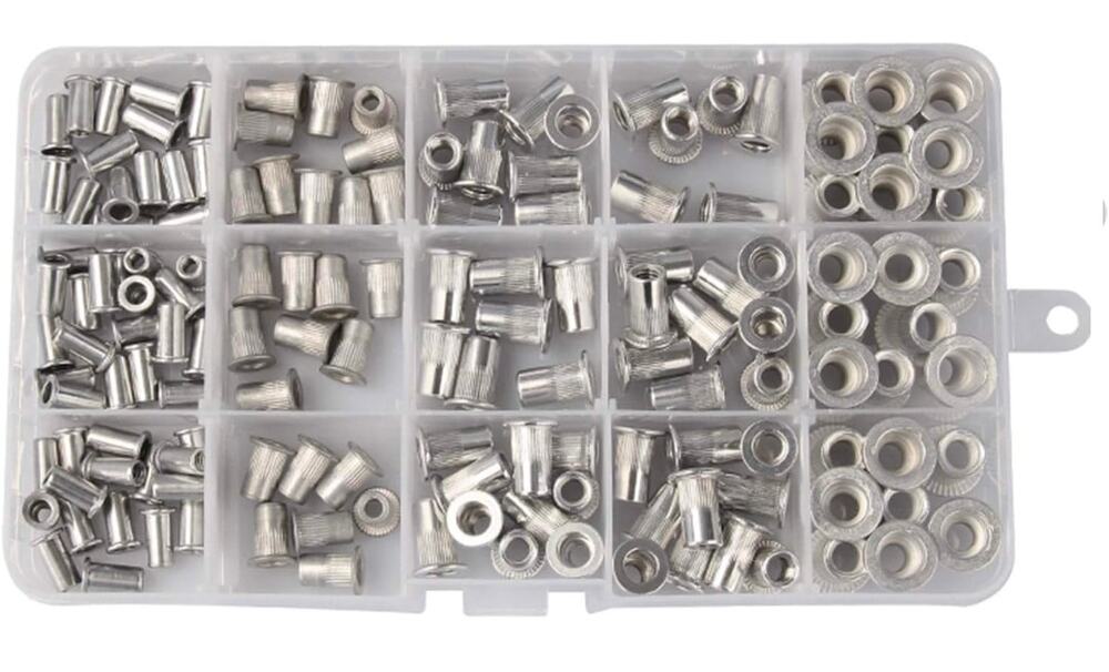 150 pcs Assorted Rivet Nut Nutsert Kit Knurled Threaded Inserts Organizer Case